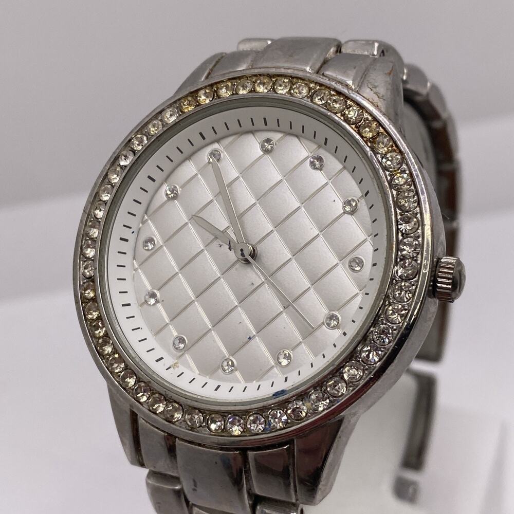 Womens Silver Tone Rhinestone Watch Works New Battery